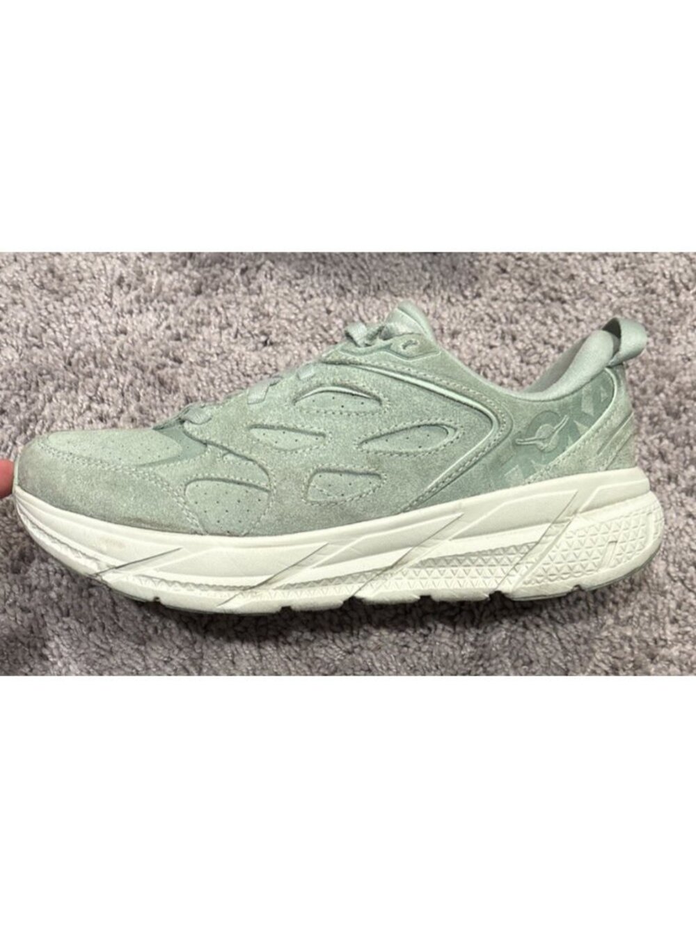 Hoka One One U Clifton L Suede Shoes Smoke Green Celadon Tint Women's 9.5